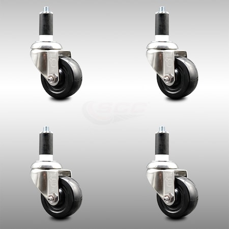 Service Caster 3.5 Inch 316SS Soft Rubber Wheel Swivel 1-3/8 Inch Expanding Stem Caster Set SCC SCC-SS316EX20S3514-SRS-138-4